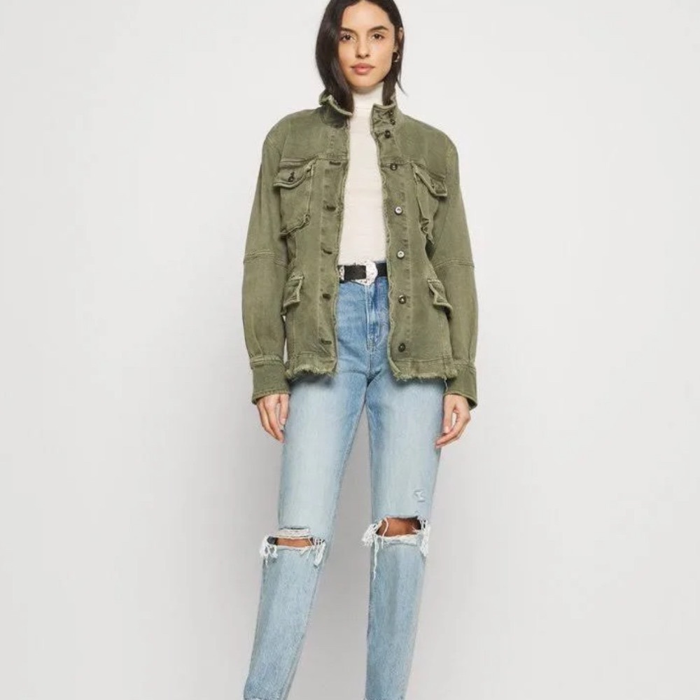 FREE PEOPLE Harley military-style olive green utility jacket Size Extra Small